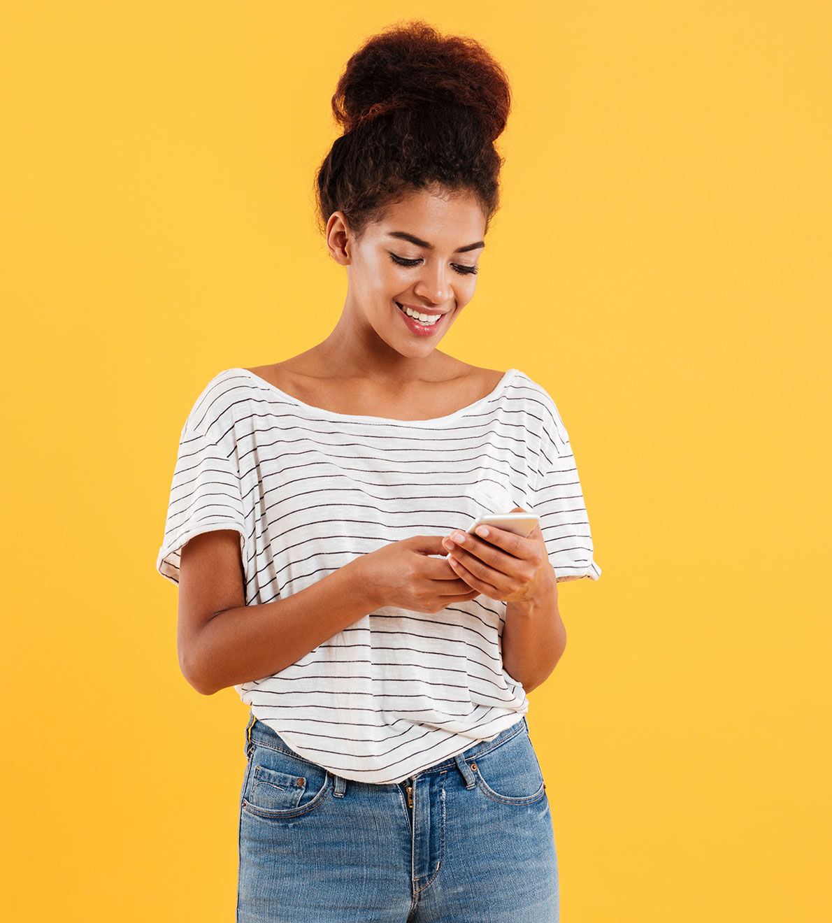 Smiling woman on phone